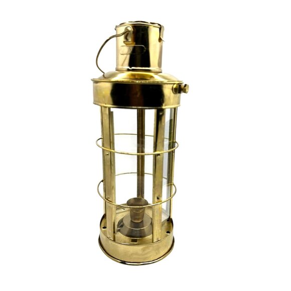 Vintage Goldtone 11" Lantern Five-Sided Glass Candle Holder - Picture 2 of 9